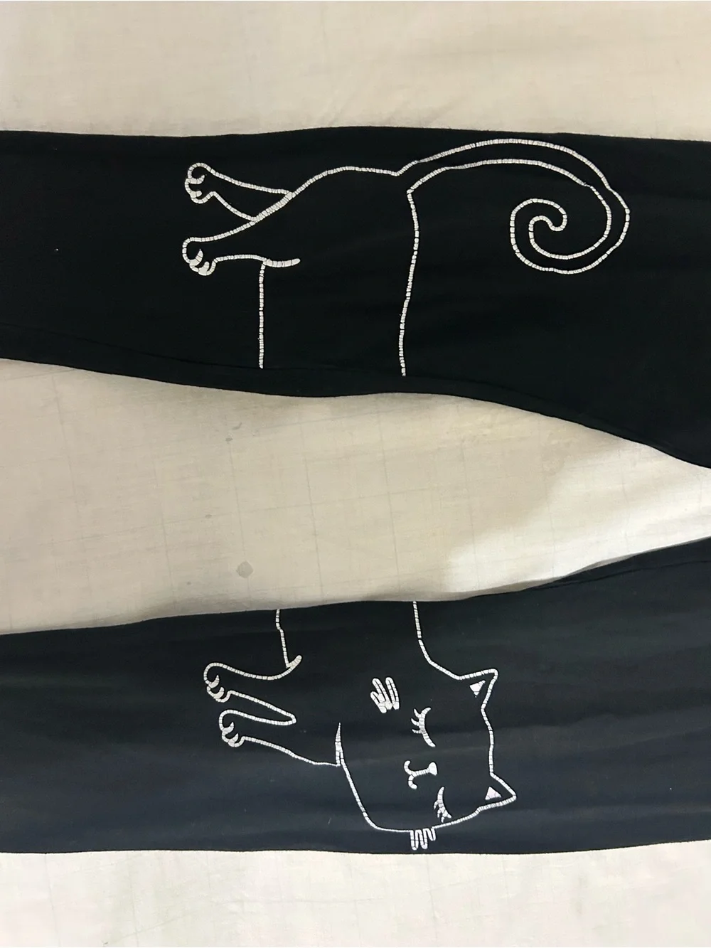 Justice Black Leggings with White Cat Knee Art
